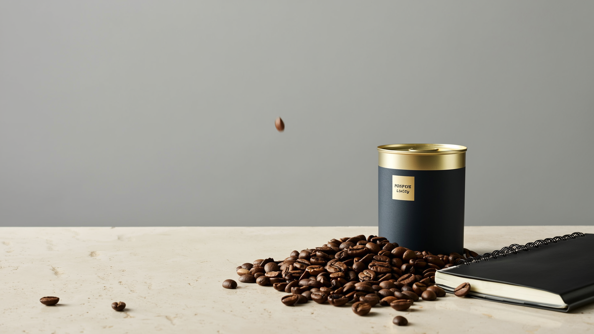 Roasted coffee beans on a stone surface, illustrating the caffeine source behind caffeine pouches