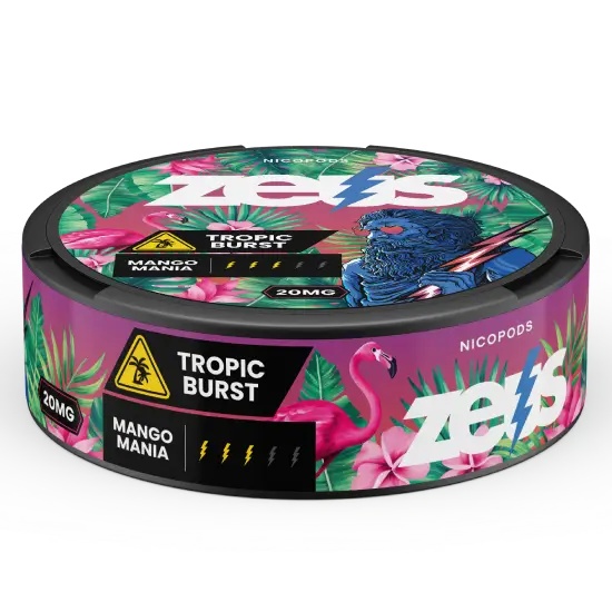 Zeus Tropic Burst Strong Widok produktu – Aroma tropikalnych owoców, Mocne, 20 porcji/puszka