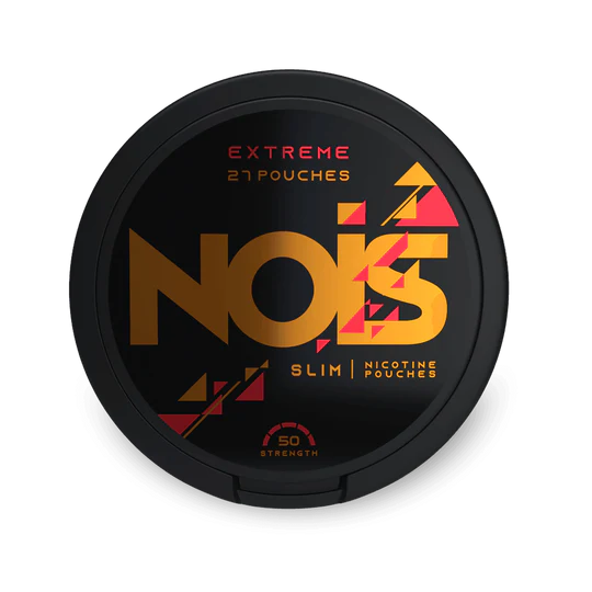 Nois Extreme Slim Nicotine Pouches, 27 saszetek, moc 50 mg, czarne opakowanie ze złotym logo